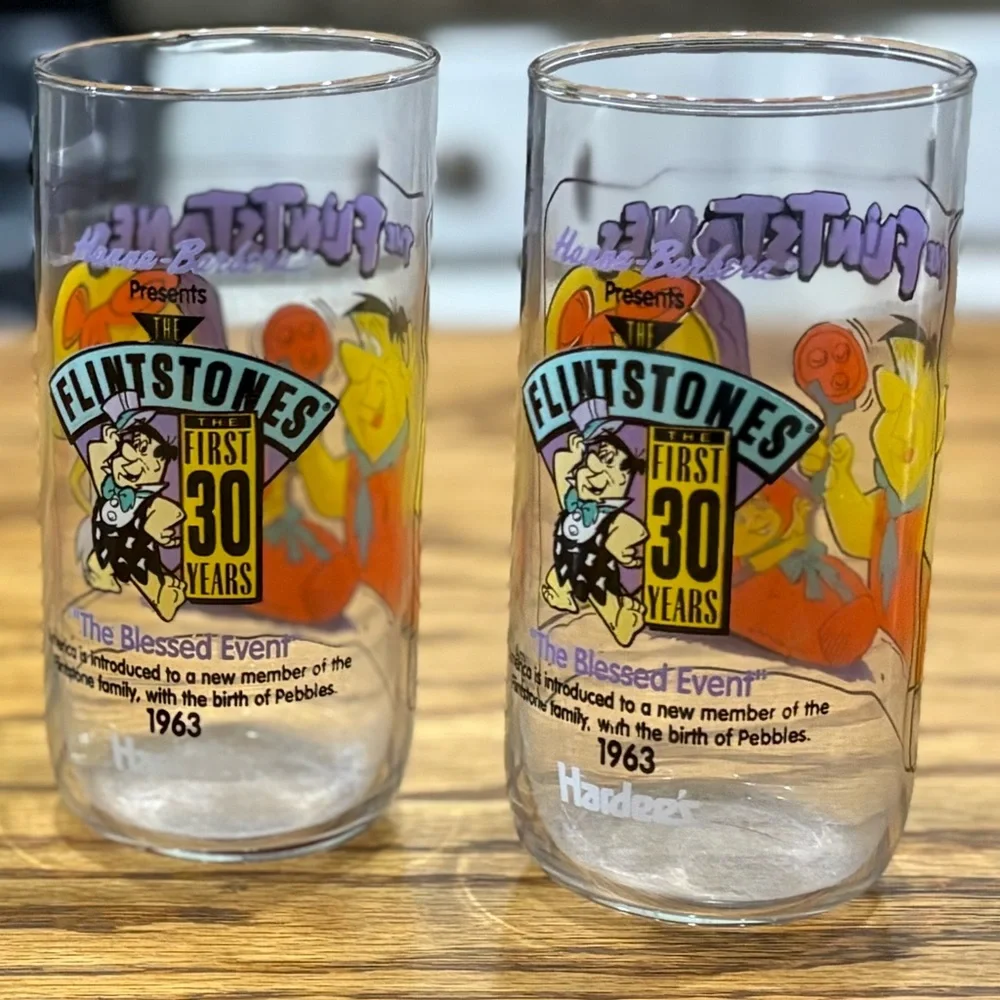 Vintage Flintstones 30th Anniversary Promo 1963 Glasses  set of 2